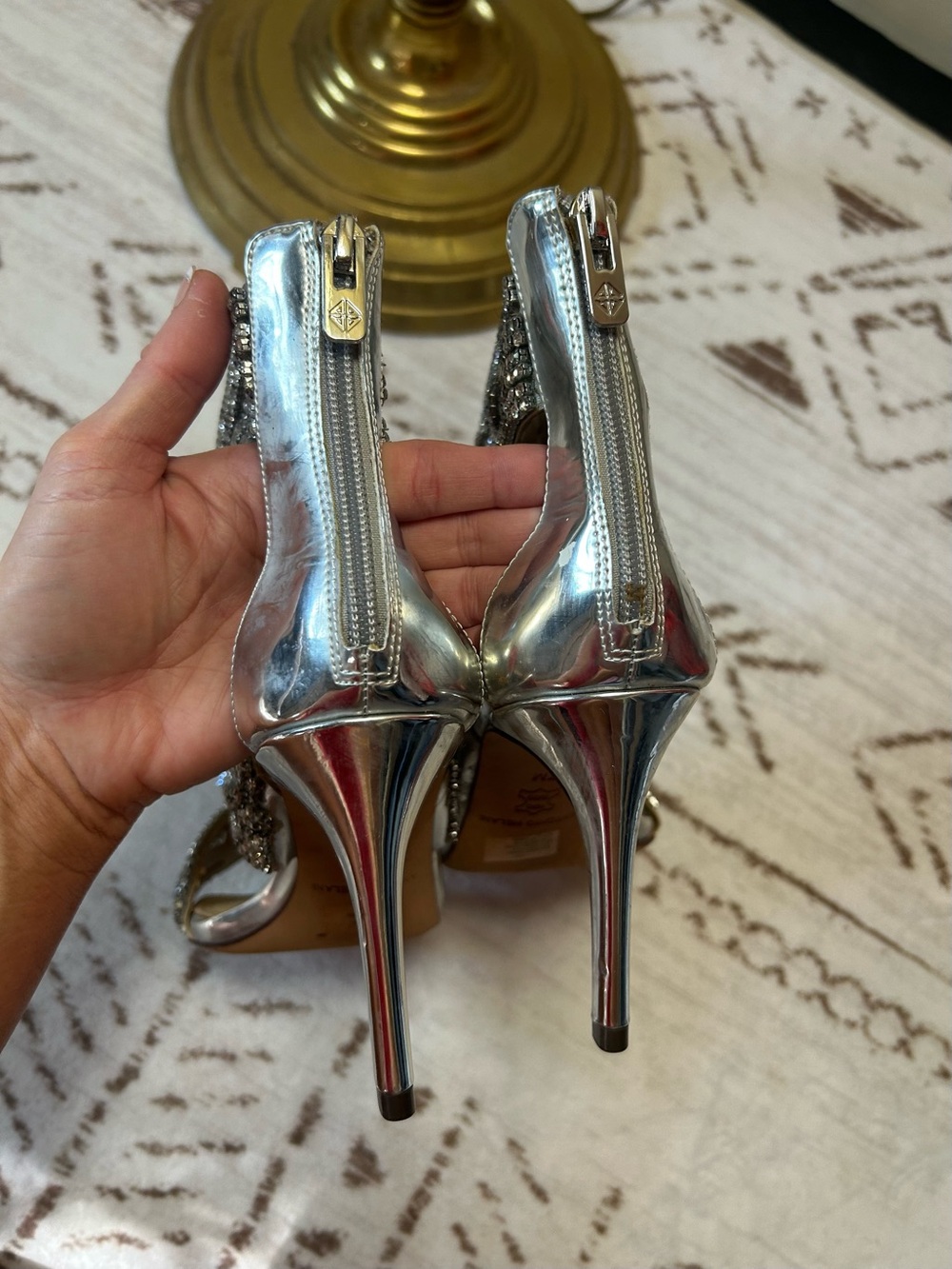 Antonio Melani Silver Rhinestone Strappy Heels Size 7 Evening Shoes - Picture 5 of 15